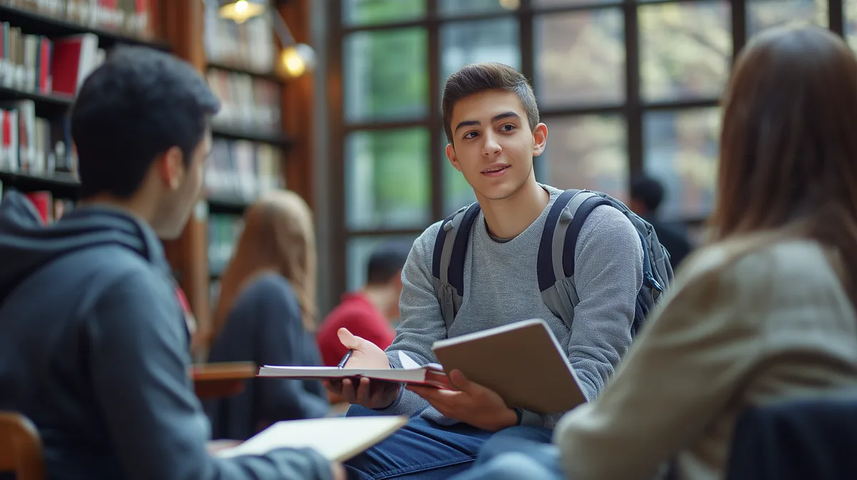 Étudiants en travail de groupe à la bibliothèque